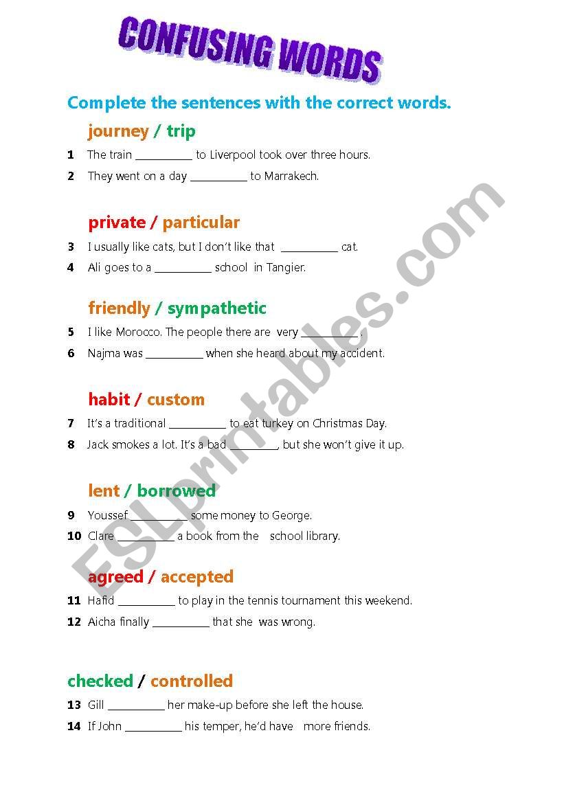 confusing words worksheet