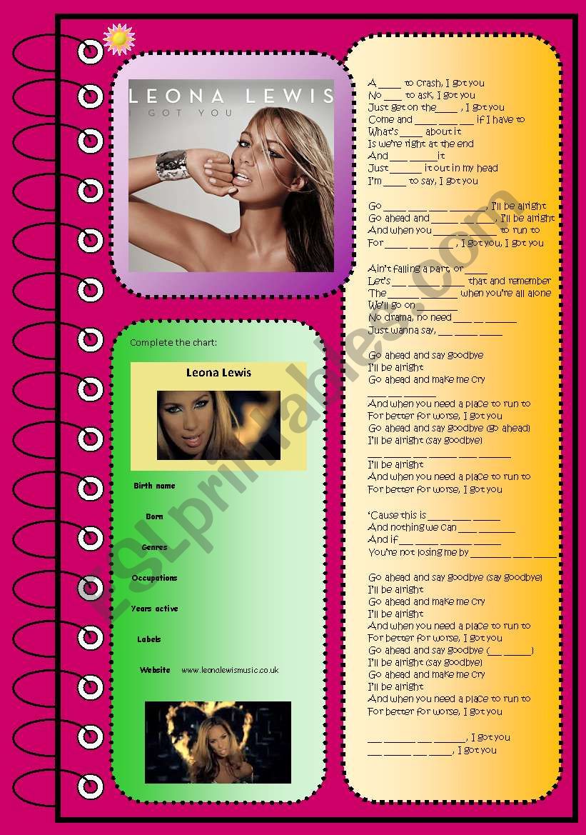 I got you (Leona Lewis song) worksheet