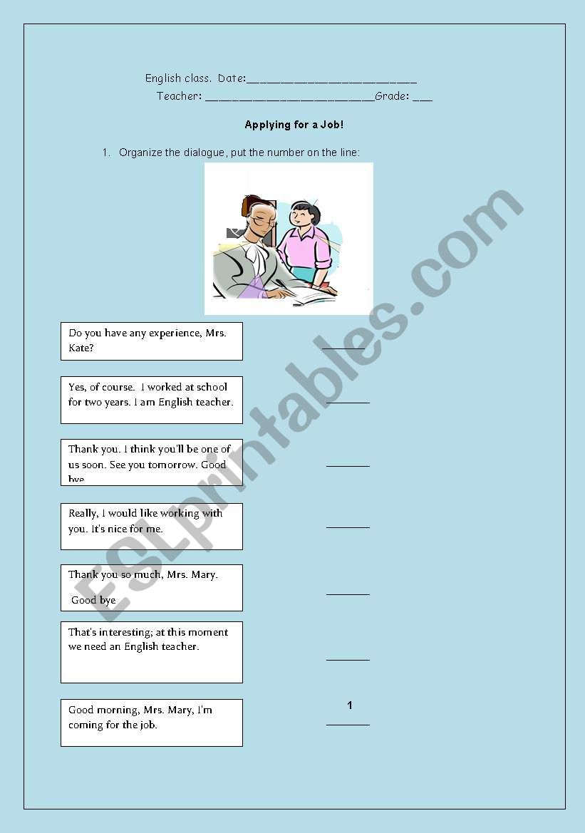 APPLYING FOR A JOB! worksheet