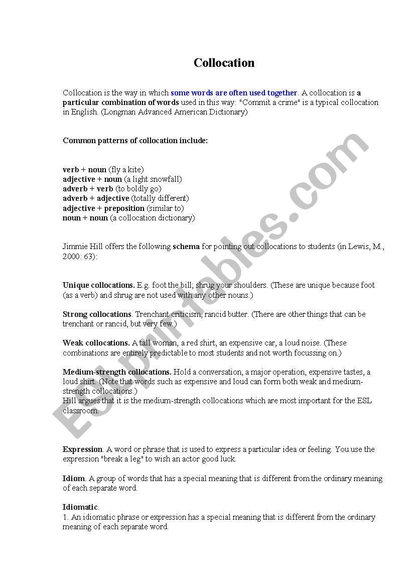 collocation  worksheet