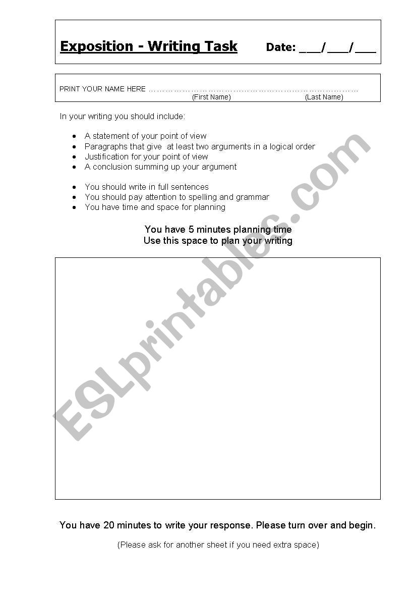 Exposition Task Proforma worksheet