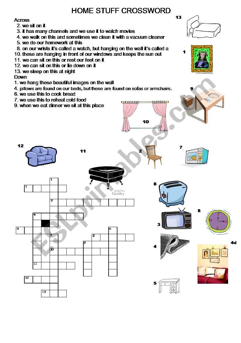 hOME FURNITURE CROSSWORD worksheet