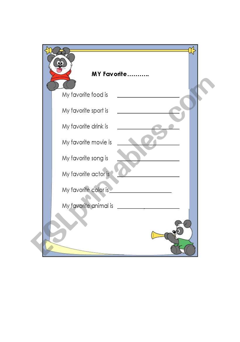 My Favorite things worksheet