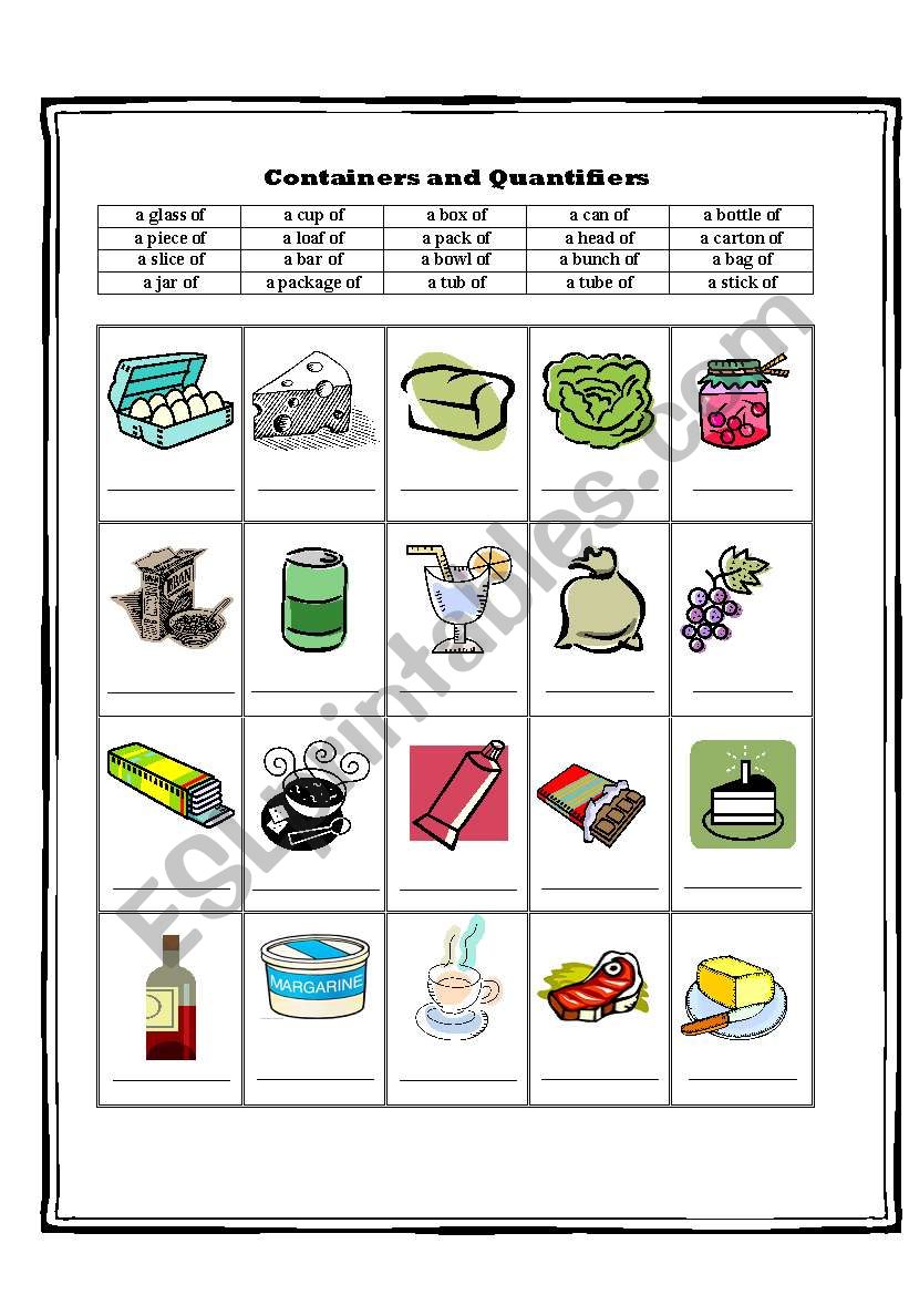 Food Containers worksheet