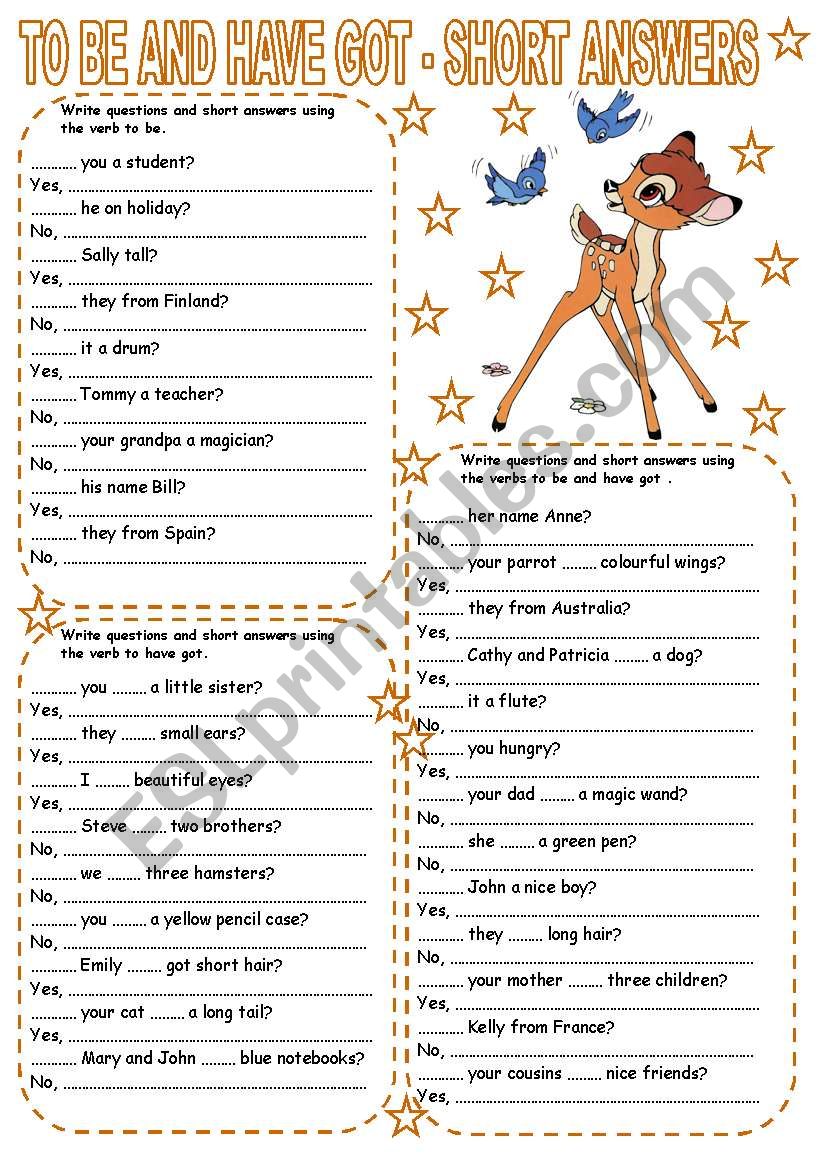 TO BE AND HAVE GOT - SHORT ANSWERS