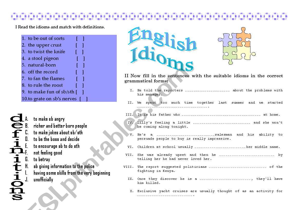 ENGLISH IDIOMS  worksheet