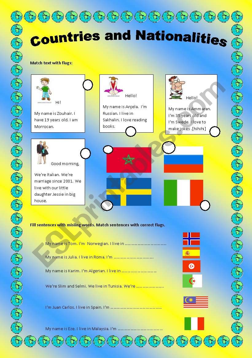 Countries and nationalities worksheet