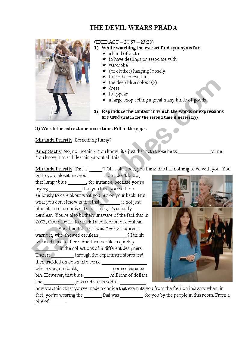 THE DEVIL WEARS PRADA worksheet