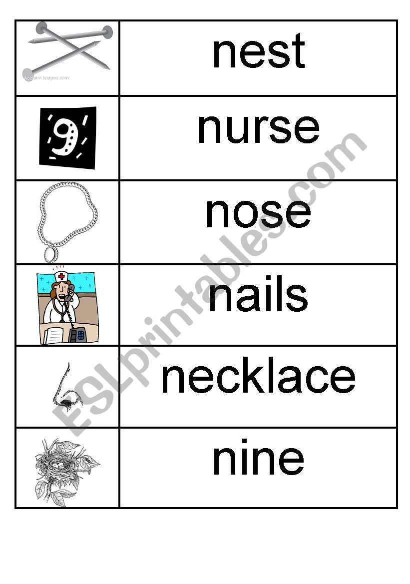 n - picture/word match worksheet
