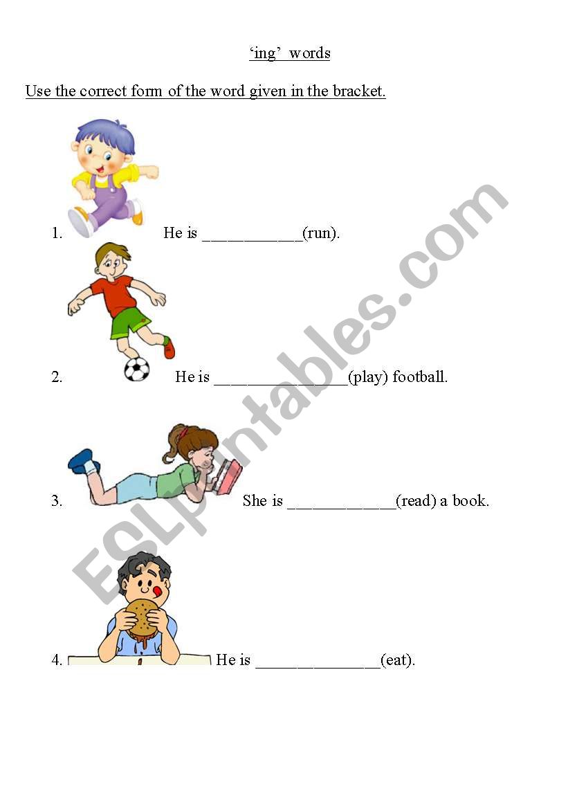 Grammar - ing words worksheet