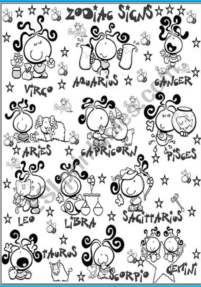 zodiac signs pictionary worksheet