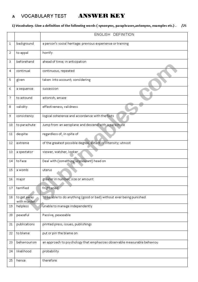 Word definition and word formation answer key