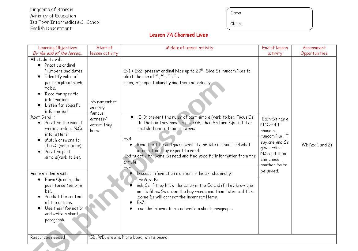 charmed lives (lesson plan) worksheet