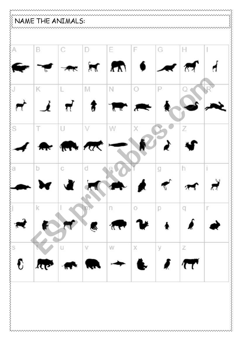 name the animals :) worksheet