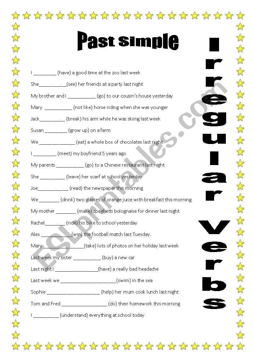 Past Simple Irregular Verbs - ESL worksheet by Kymmm