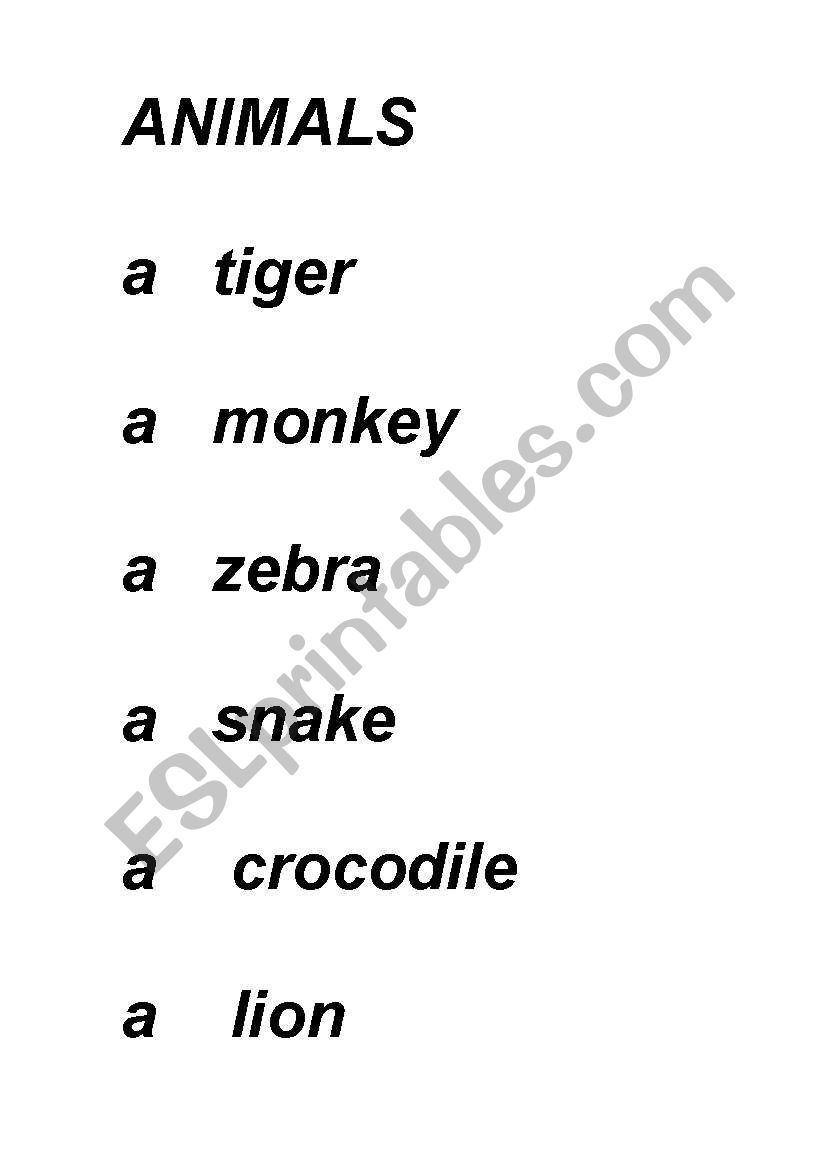 animals worksheet