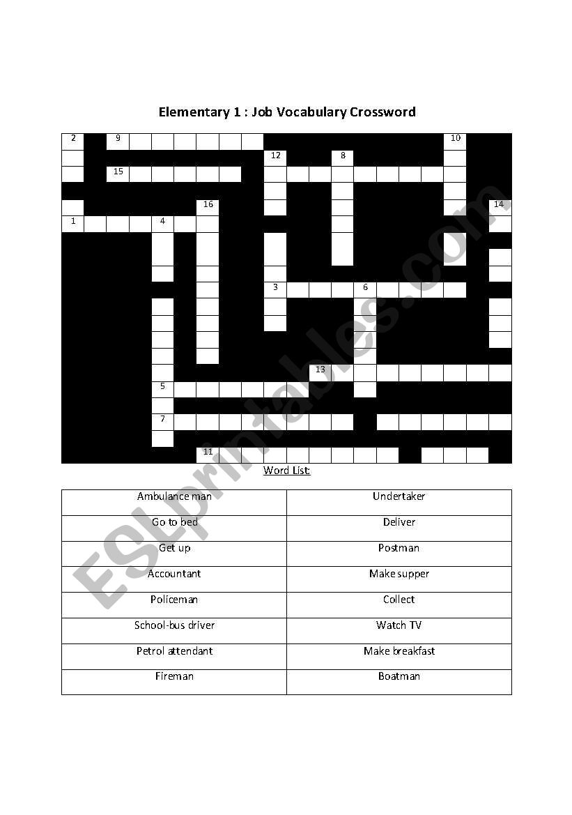 Job Vocabulary Crossword worksheet