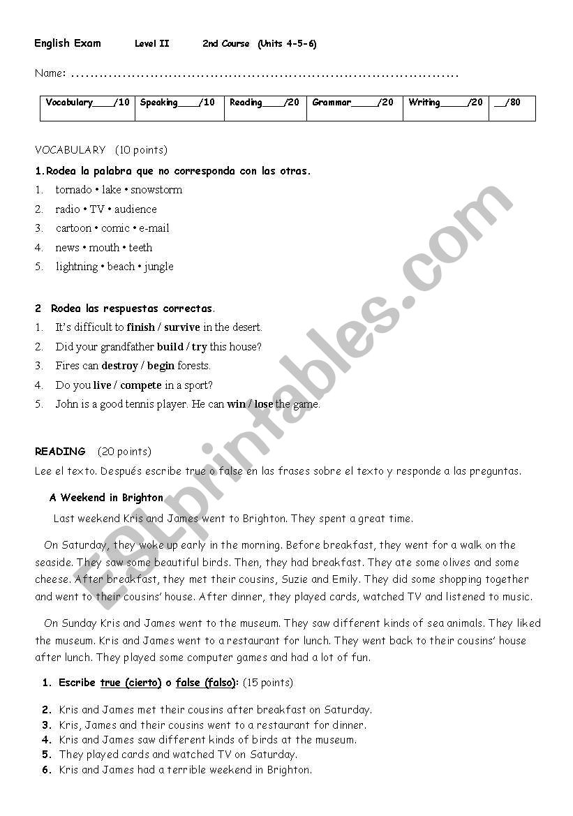 Final test second term 2eso (level II)