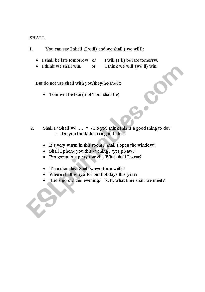 SHALL worksheet