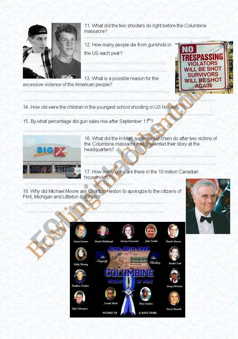 Michael MooreÂ´s Bowling for Columbine: Comprehension Questions, Part II