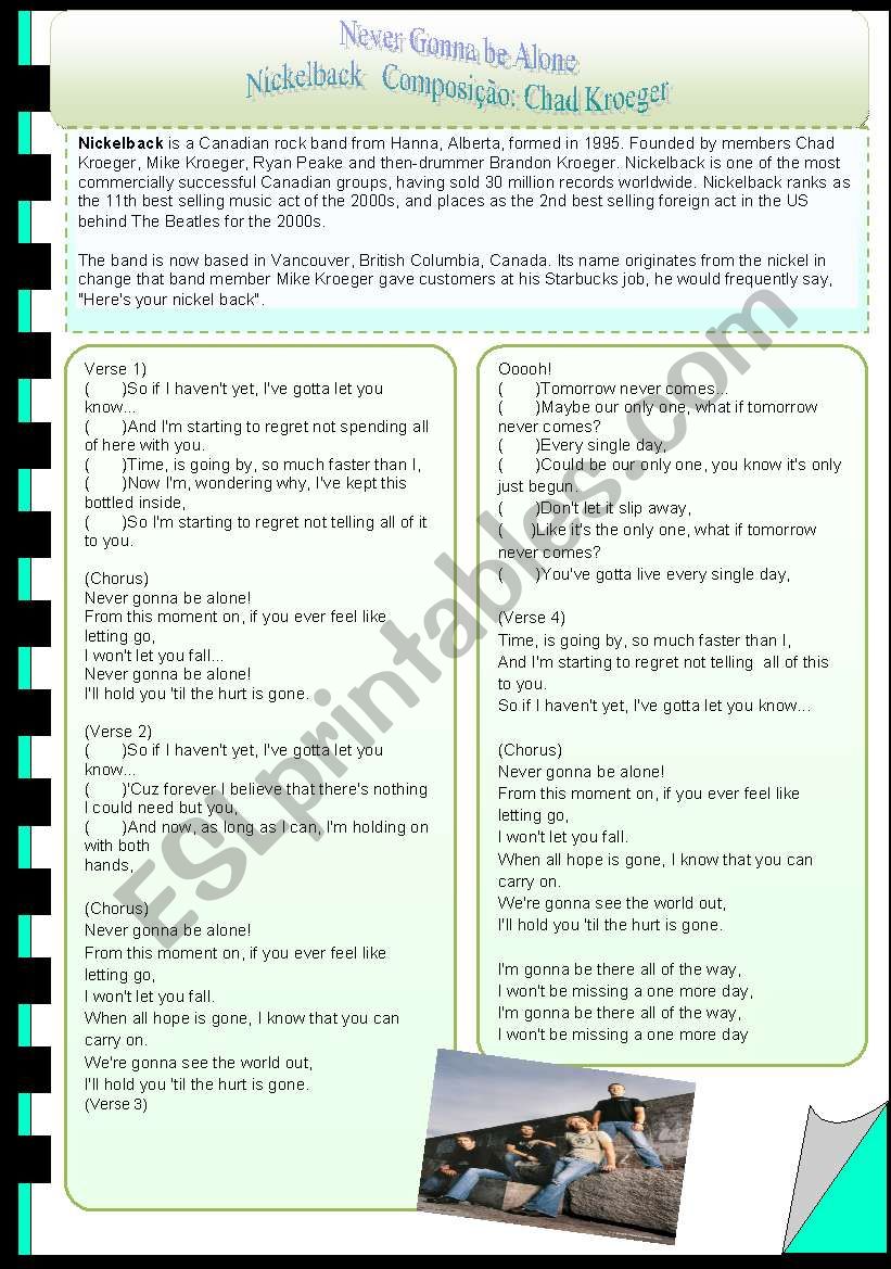 Never gonna be alone worksheet