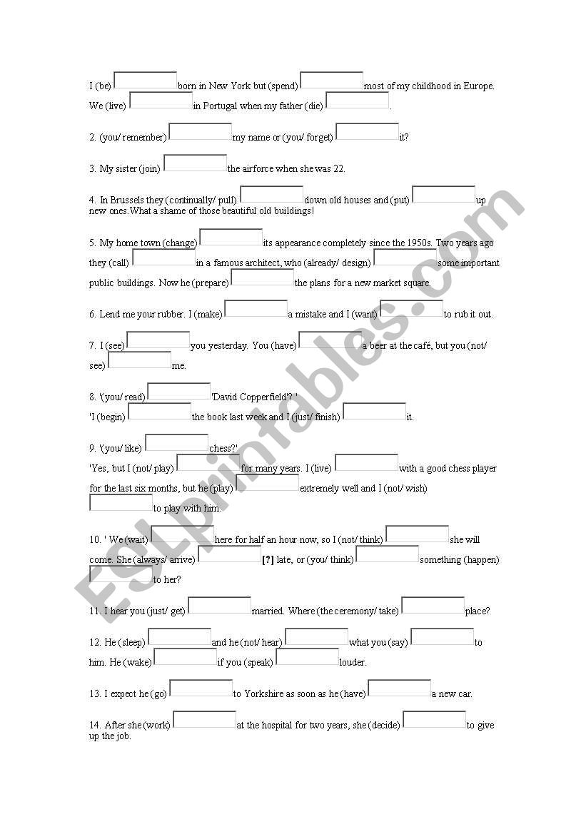 Practise Mixed Tenses worksheet
