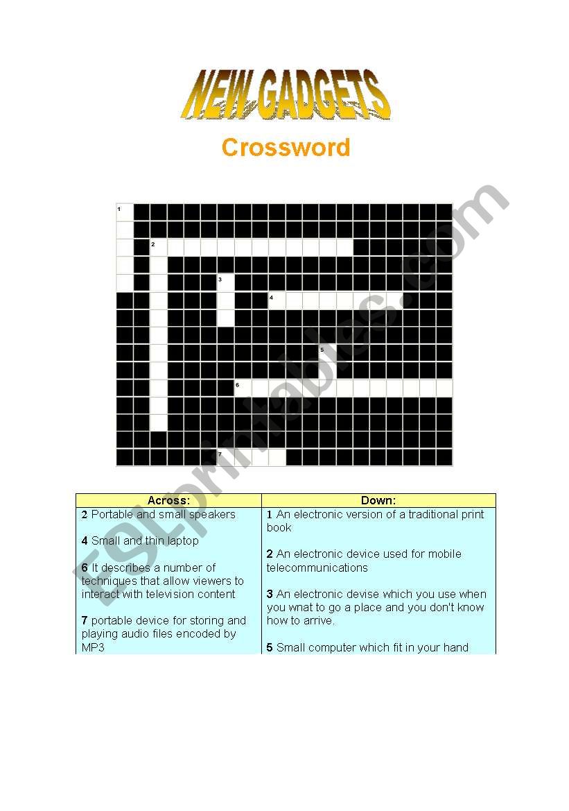 New Gadgets worksheet