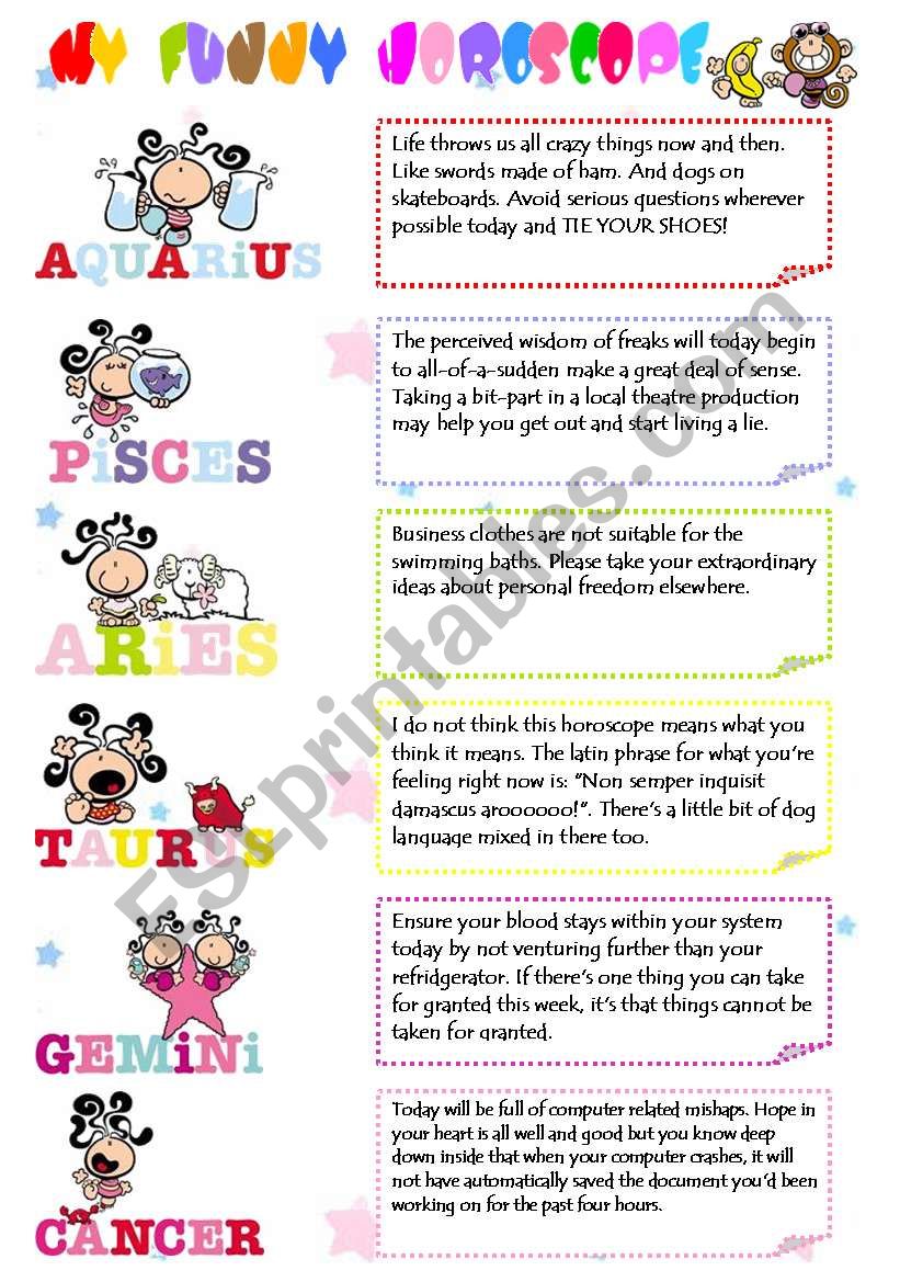 My Funny Horoscope(2 pages) 12 Signs