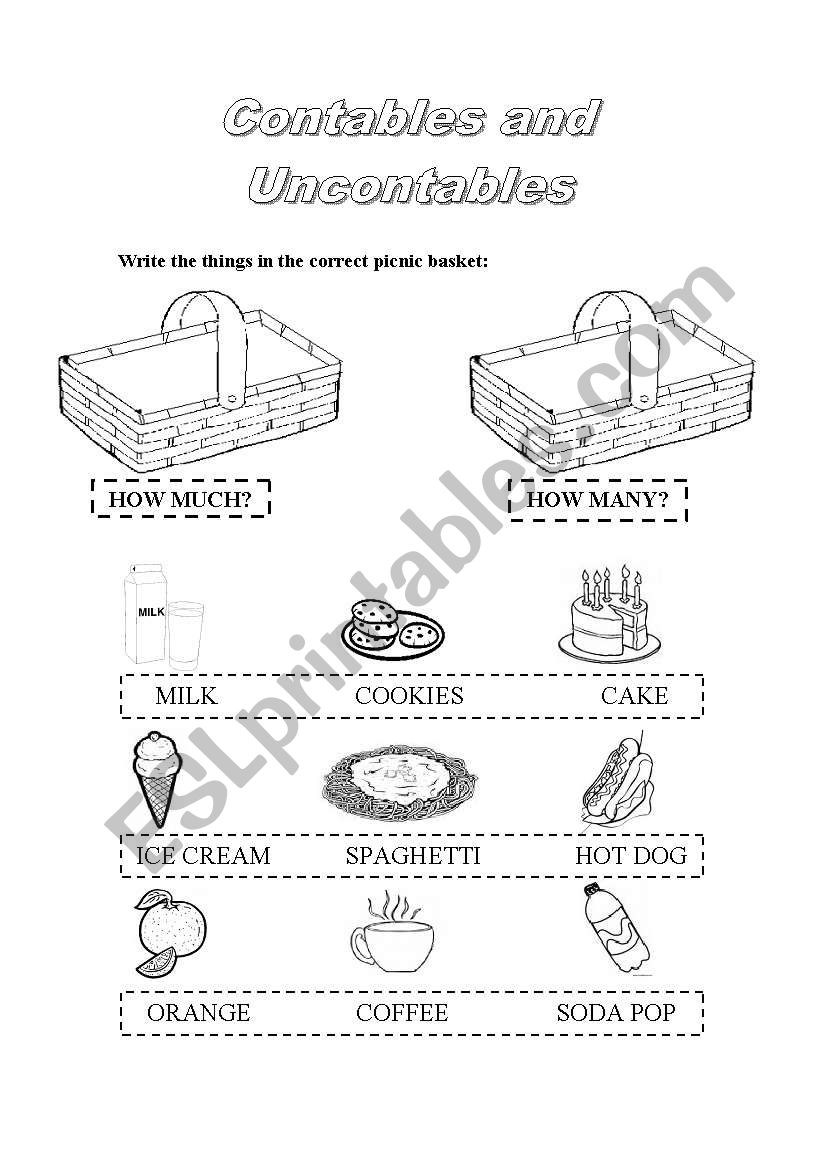 Contable and Uncontable  worksheet