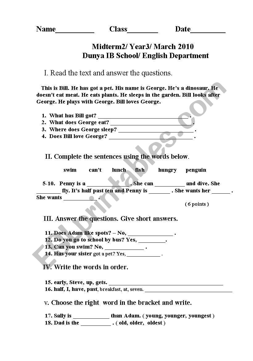 Reading,grammar,writing worksheet