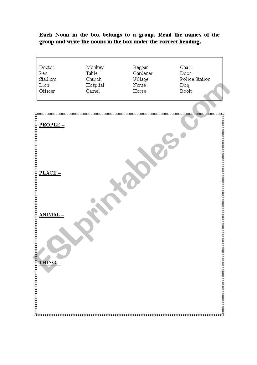 Noun worksheet
