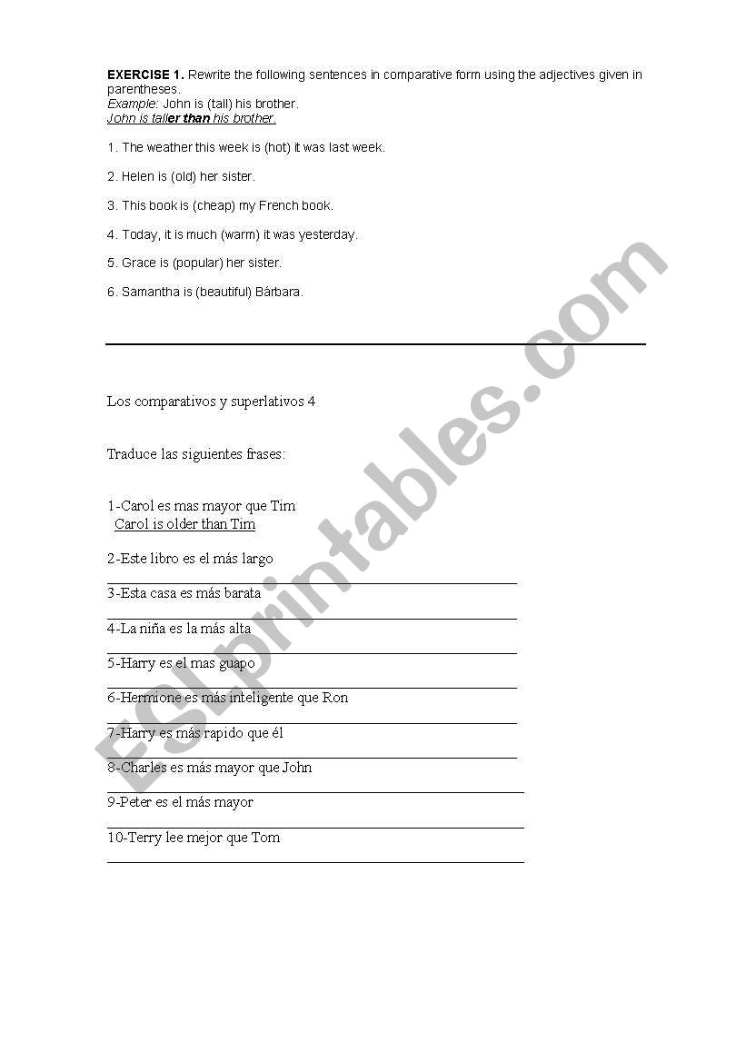 comparative worksheet