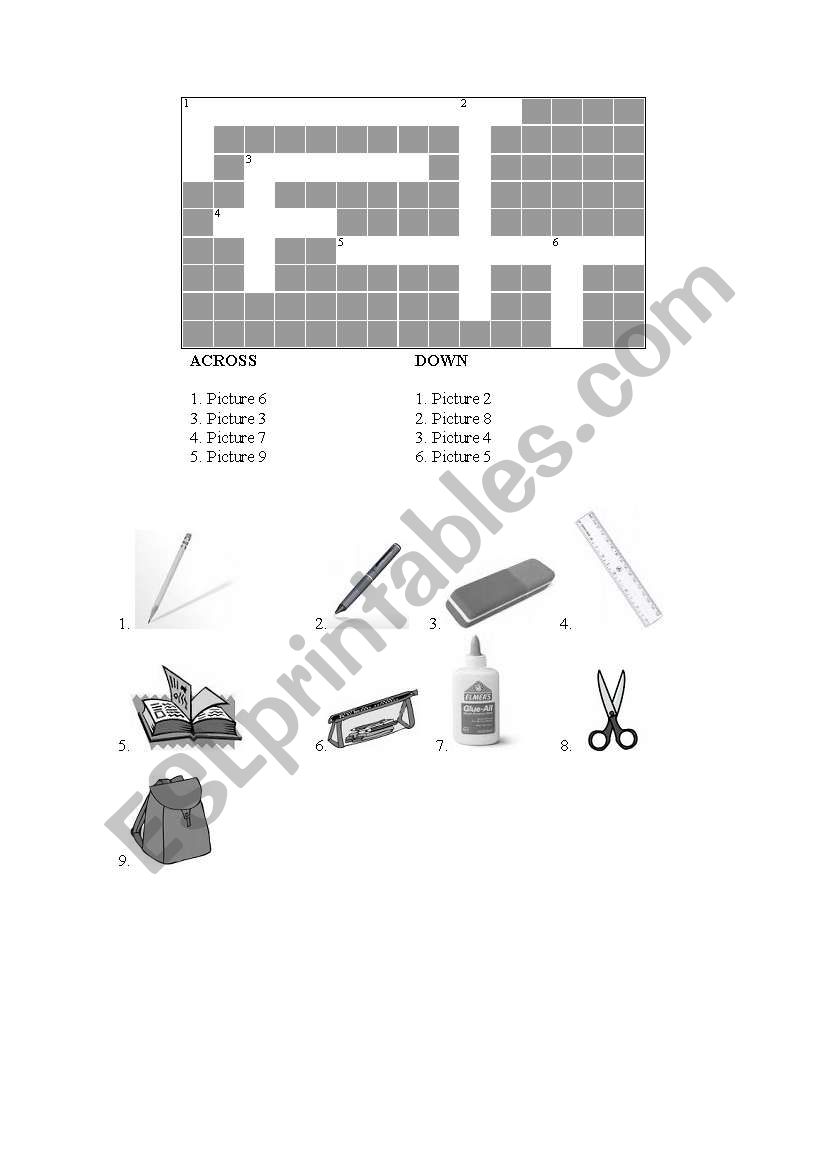 School objects worksheet