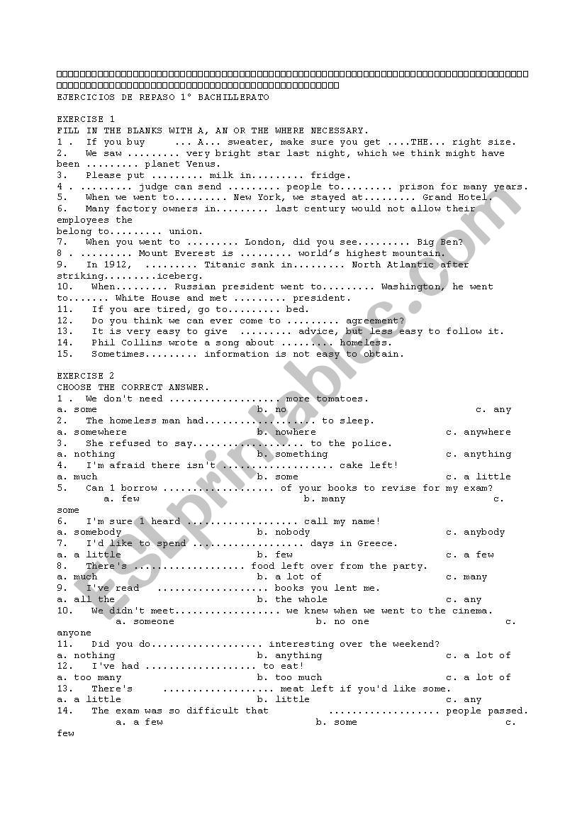 1st bachiller grammar worksheet