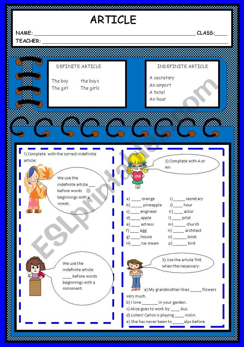 ARTICLE worksheet