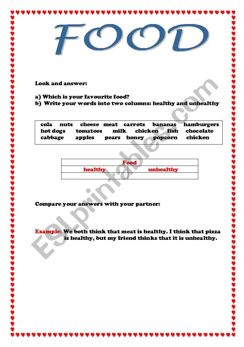 Food worksheet