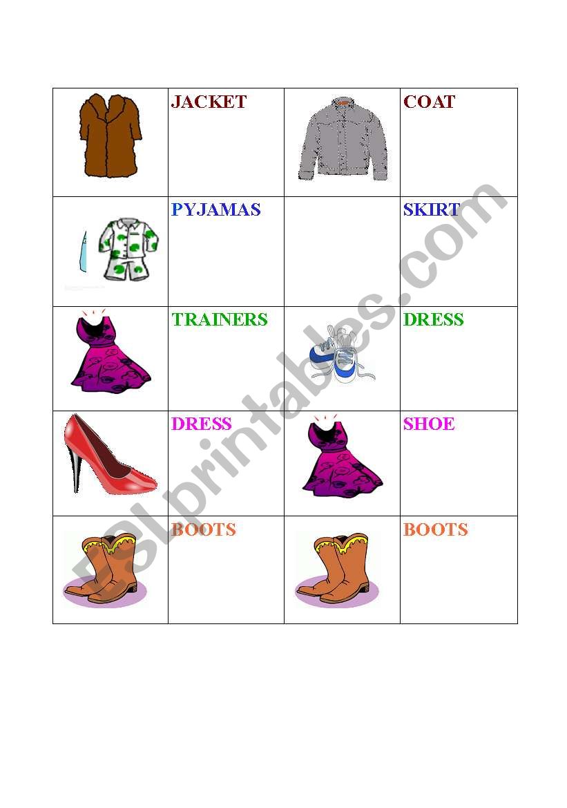 Clothes dominoes worksheet