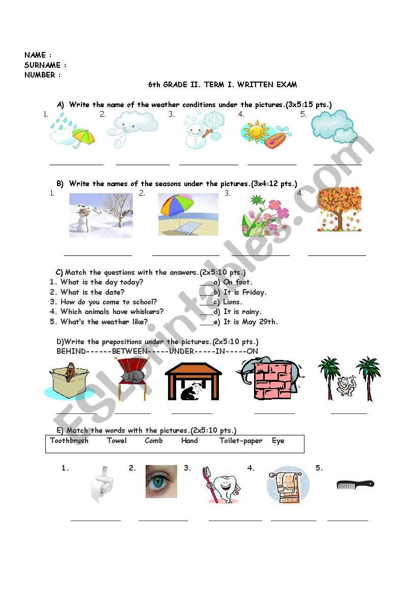 6TH GRADE II. TERM I. WRITTEN EXAM