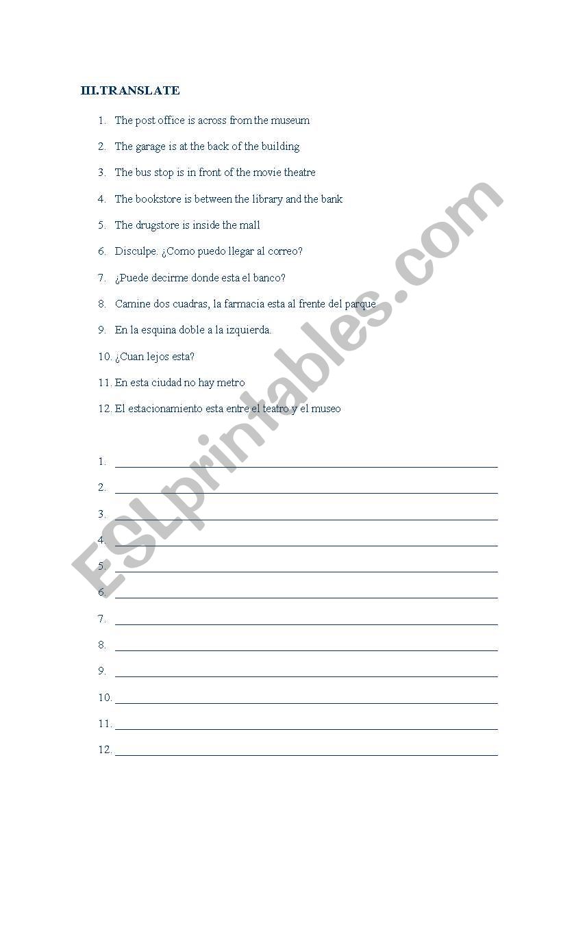 Translate worksheet