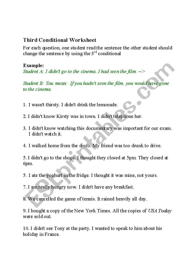 the third conditional worksheet