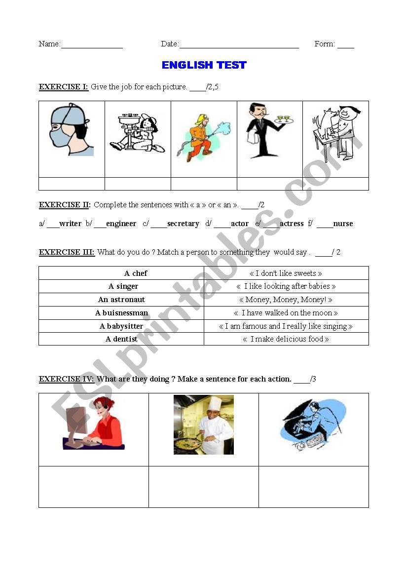 Jobs ( TEST) worksheet