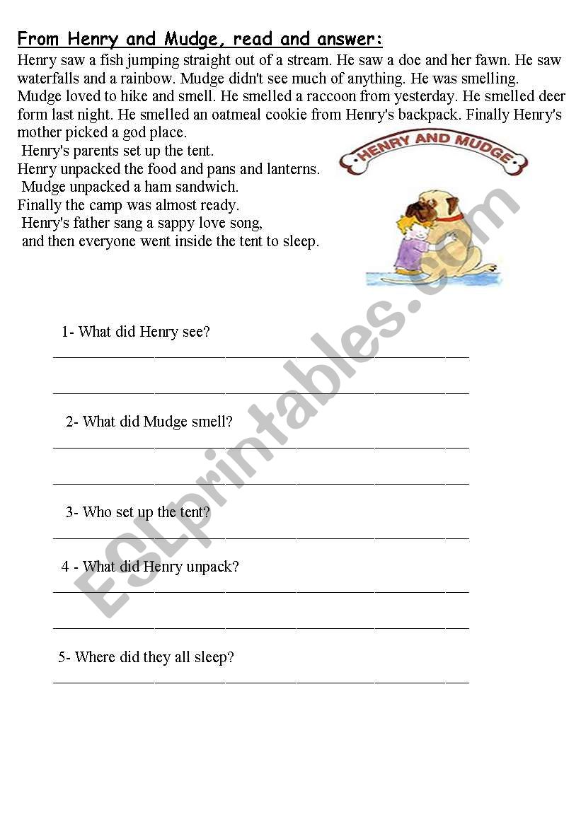 From Henry and Mudge,  worksheet