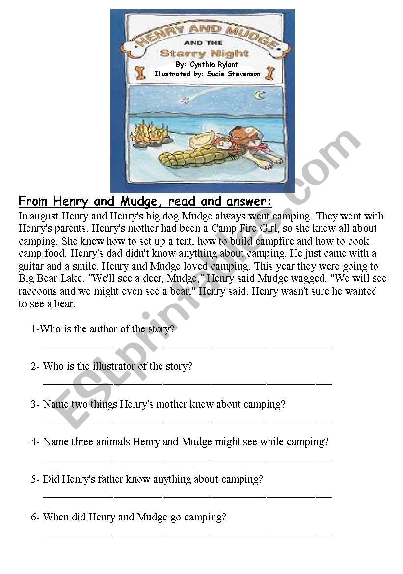 From Henry and Mudge,  worksheet