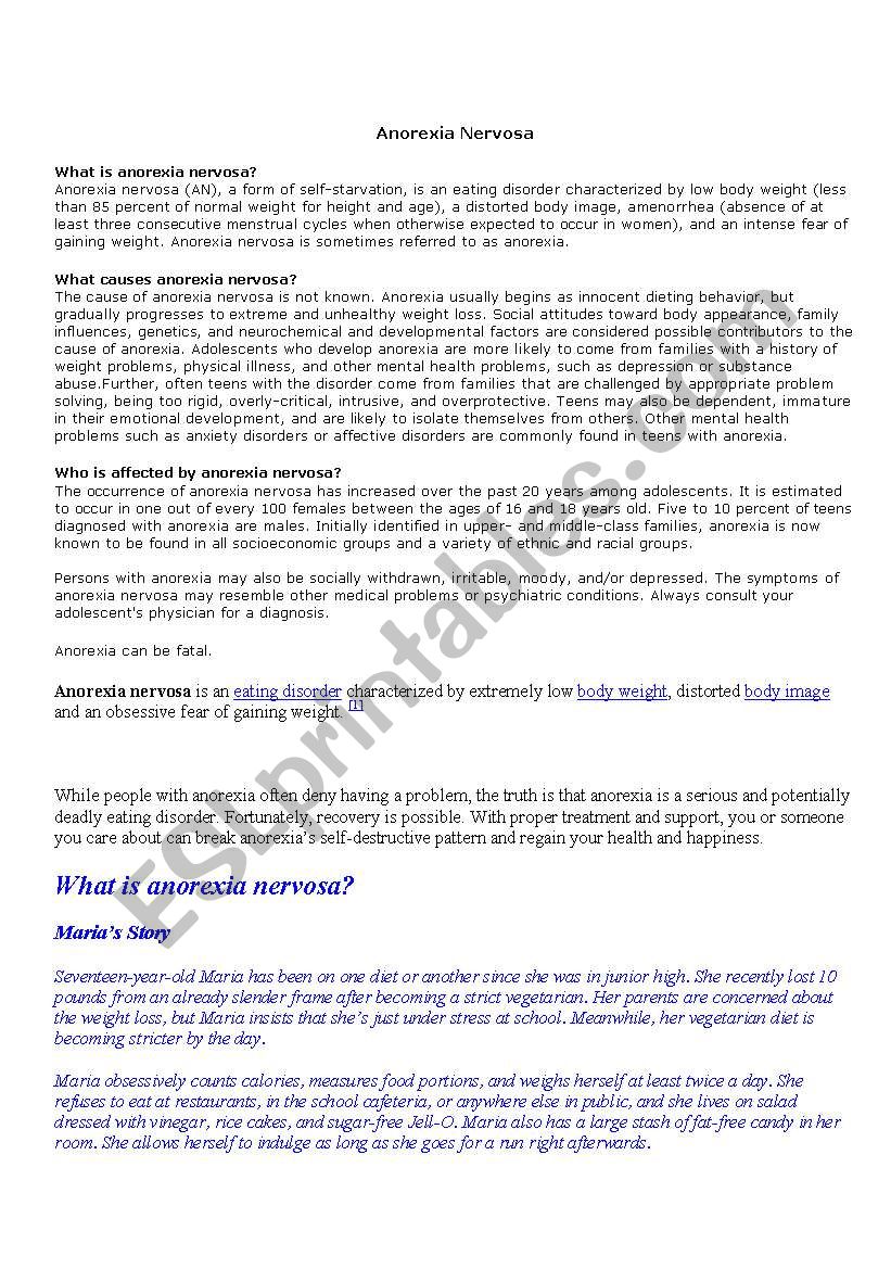 what is anorexia nervosa? worksheet