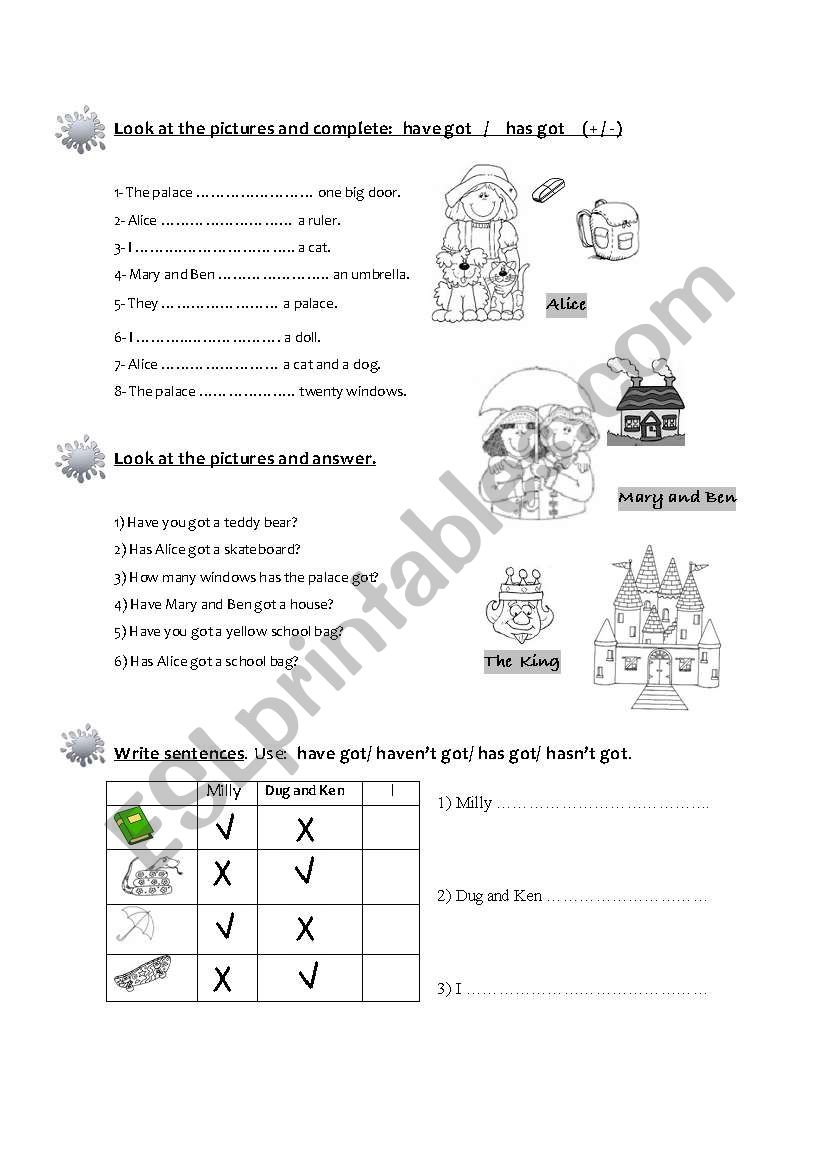 Have got/ Has got (+/ - / ?) worksheet