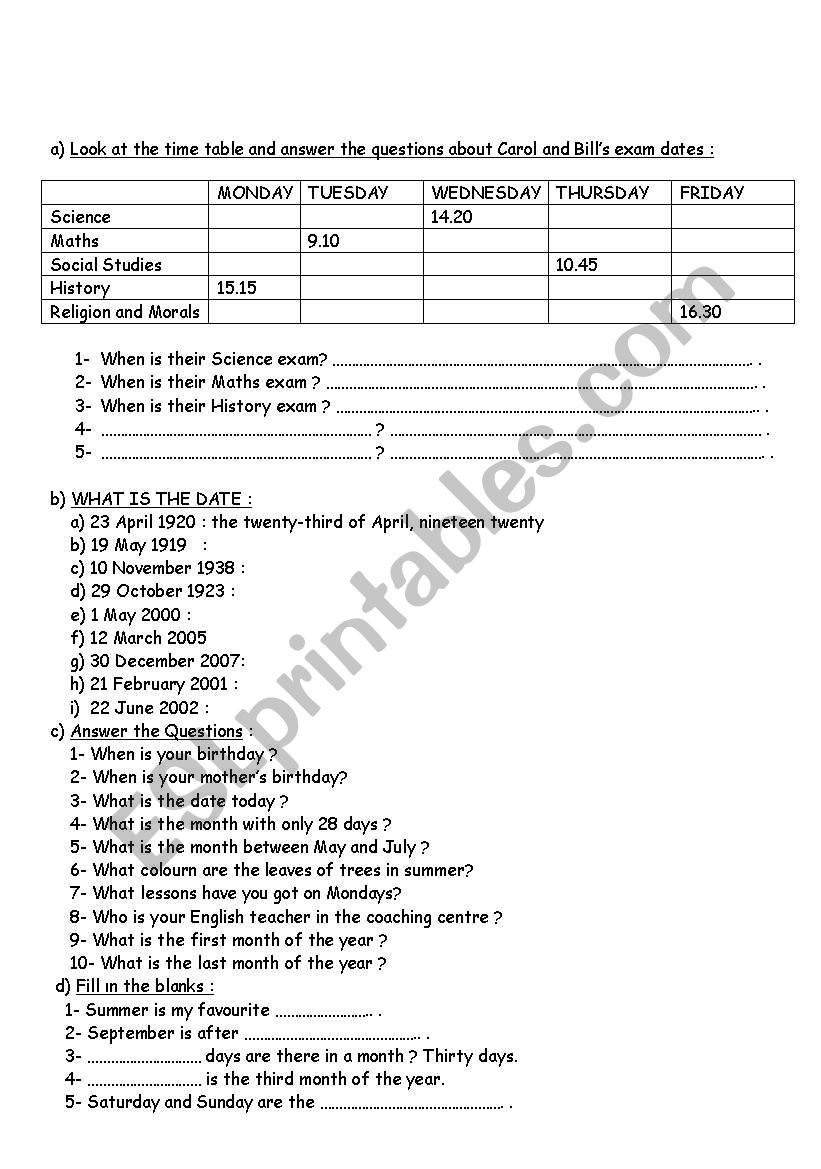 dates&months&prepositions of place