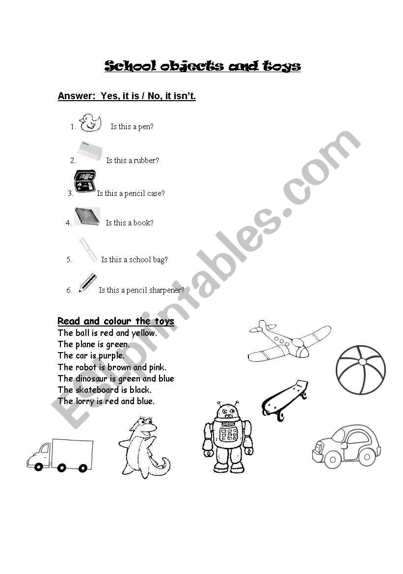School objects and toys worksheet
