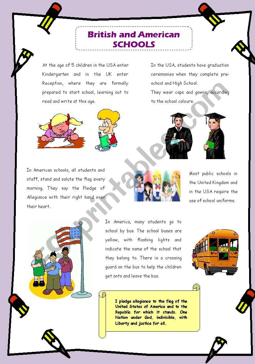 British and American schools worksheet