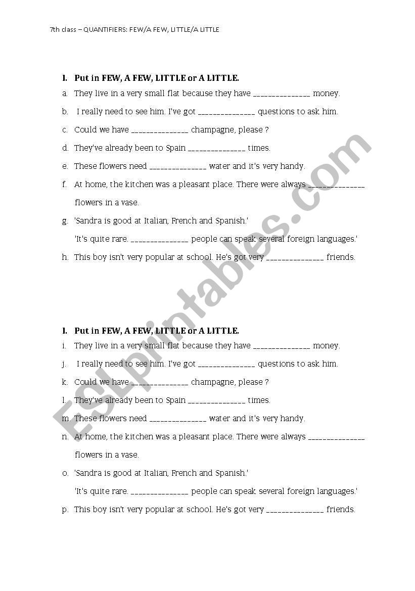 Quantifiers FEW, a FEW, LITTLE, a LITTLE