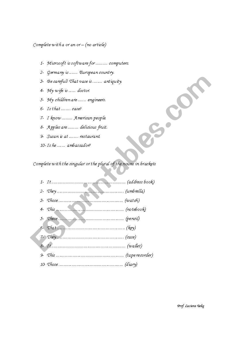A - AN worksheet